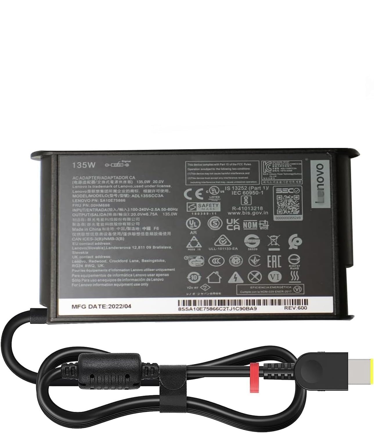 Lenovo 888015030 135W Laptop Adapter Charger with Power Cord for Select Models of Lenovo (Slim Tip Rectangular pin)