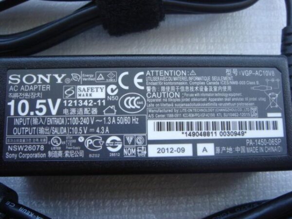 10.5V 4.3A AC Charger for Sony 45W Vaio Pro 11 13 Duo 11 13 Series PA-1450-06SP VGP-AC10V7 VGP-AC10V8 VGP-AC10V9 VGP-AC10V10-- MPN: Sony 45W