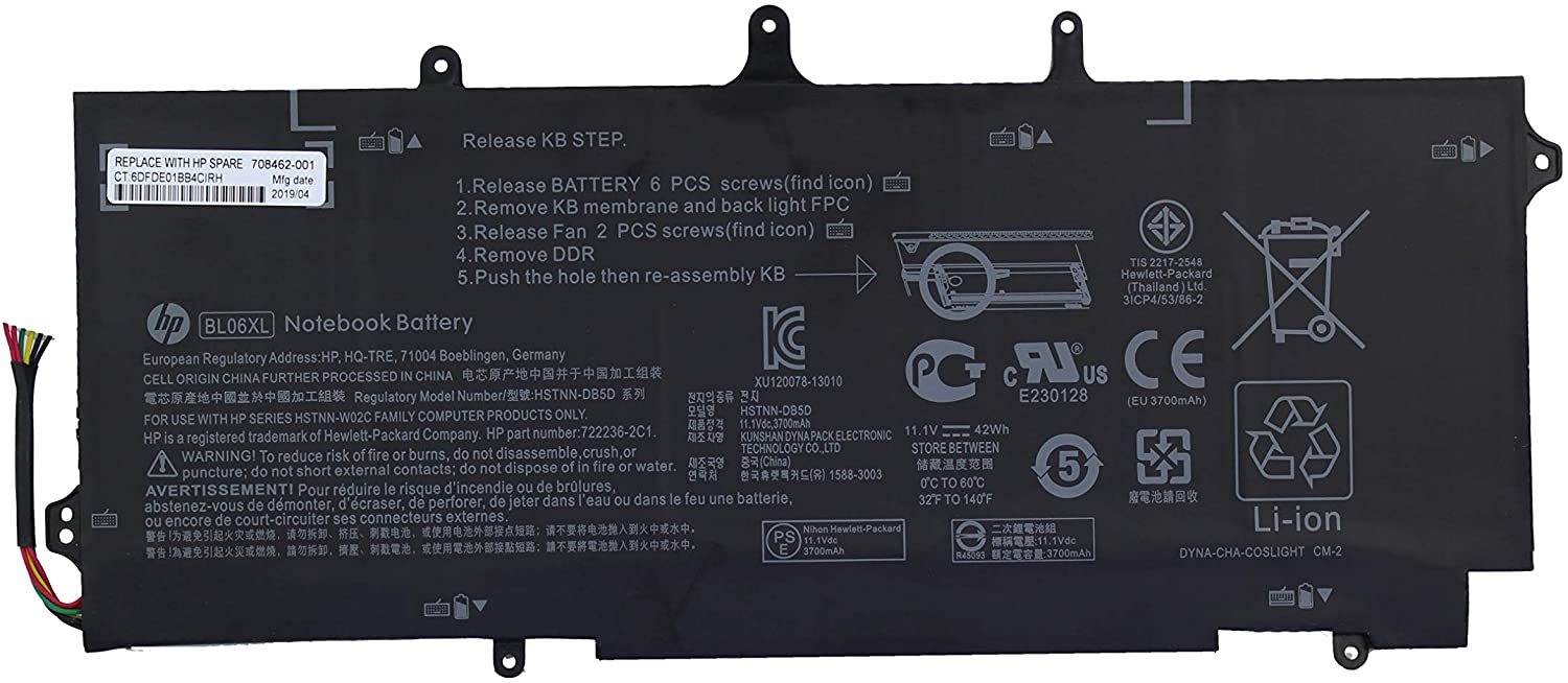 HP EliteBook Folio BL06042XL 1040 G0 G1 G2,P/N: HSTNN-DB5D IB5D W02C F450 F450C 11.1V 42Wh BLACK 6-Cell BL06XL Battery