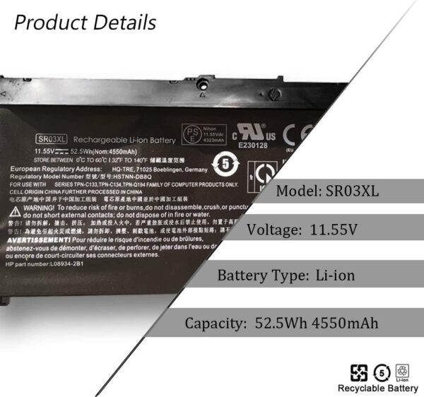 HP SR04XL BATTERY FOR HP OMEN 15-CE PAVILION GAMING 15-CX PAVILION POWER 15-CB - Image 3