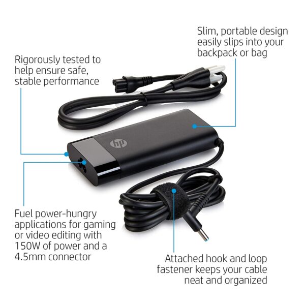 HP Pavilion High Power 4.5mm 150W Slim Adapter for HP Envy OMEN Pavilion X360 Laptops & AIO Desktops (2DR33AA)(With Power Cable) MPN: HP 150W Bluetip - Image 2
