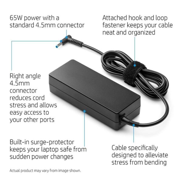 HP 65W AC Charger Adapter 4.5mm for HP Pavilion Black (With Power Cable) -- MPN: HP 65W Bluetip - Image 7