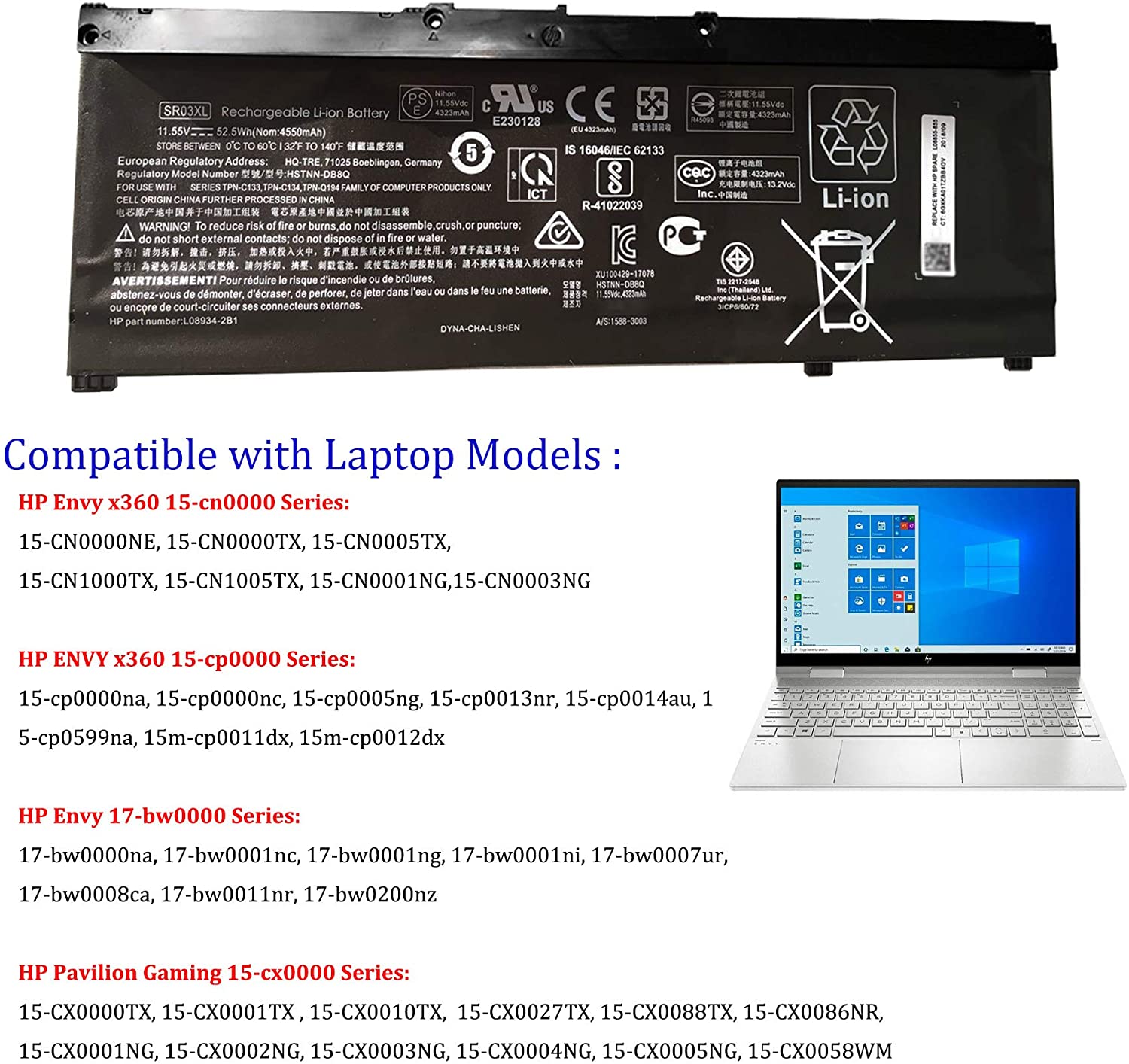 HP SR04XL BATTERY FOR HP OMEN 15-CE PAVILION GAMING 15-CX PAVILION POWER 15-CB - Image 4